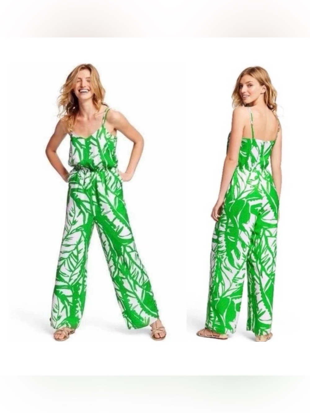 NWT Lilly Pulitzer X Target Green Tropical Print Wide-Leg Jumpsuit - Picture 2 of 3